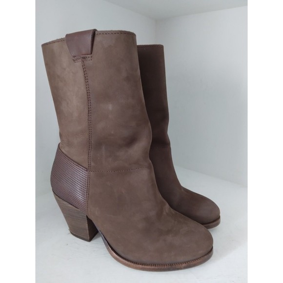 KSUBI Boots Heeled Brown Leather Womens Size 37 US 7 Made in Portugal - Picture 1 of 9